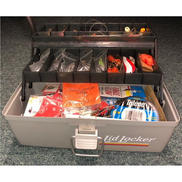 Lid Locker tackle box & contents (mostly fresh water tackle)