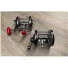 Image 1 : Pair of Immec 140-D level-wind fishing reels - burgundy with red handles