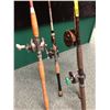 Image 2 : Group of 4 assorted halibut/trolling rods w/ 3 level wind reels & 5in wooden peetz trolling reel