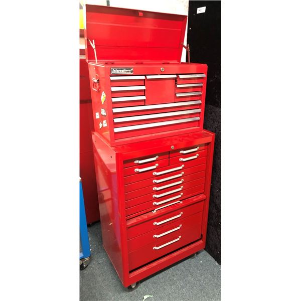 International 2 pc. rolling 22 drawer tool cabinet (w/ keys)