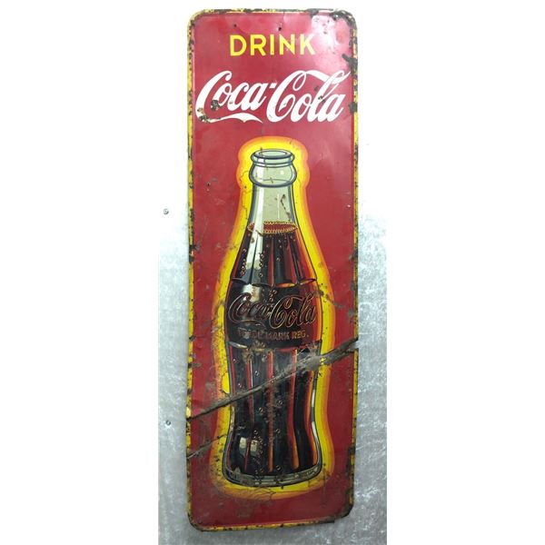 Vintage 1950's/60's Drink Coca Cola metal advertisement sign approx. 58in x 17 1/2in