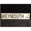 Image 1 : Metal street sign WEYMOUTH PL 2400 double sided approx. 30in x 6in