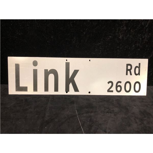 Metal street sign Link Rd 2600 double sided approx. 30in x 8in