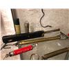 Image 2 : Shelf of assorted antique fishing brass scales/ fishing reel oil cans/ water temperature gauge etc.