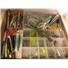 Image 2 : Box of assorted ocean fishing tackle - cod jigs/shark hooks/teasers etc.