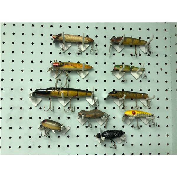 Group of 10 early to mid 1900's wooden fishing lures