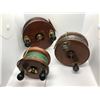 Image 1 : Set of 3 vintage Peetz wood & brass trolling reels - 6in/ 5in/ 4in