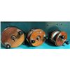 Image 1 : Set of 3 vintage Peetz wood & brass trolling reels - 6in/ 5in/ 4in