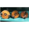 Image 1 : Set of 3 vintage Peetz wood & brass trolling reels - 6in/ 5in/ 4in