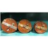 Image 2 : Set of 3 vintage Peetz wood & brass trolling reels - 6in/ 5in/ 4in