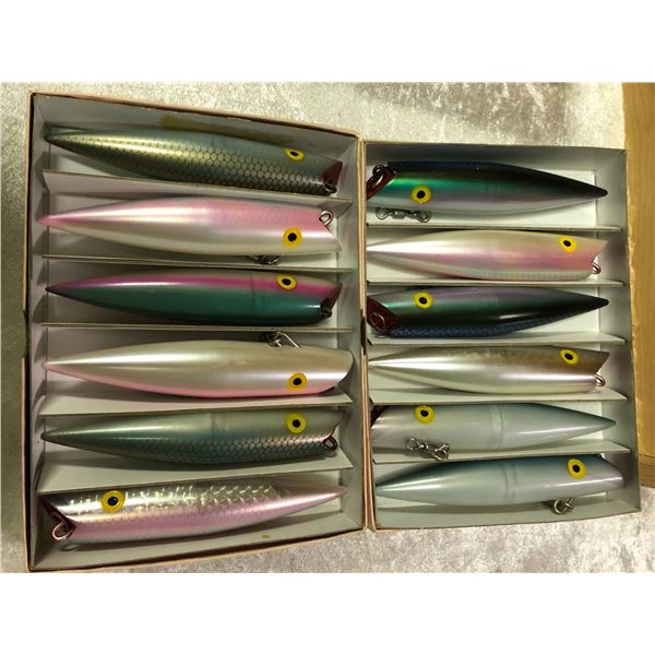 Group of 12 assorted salmon fishing plugs