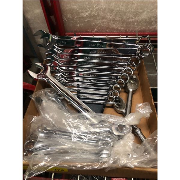 Approx. 30 Gray pcs. combination wrenches & ratchets (imperial up to 1 & 1 3/4in)