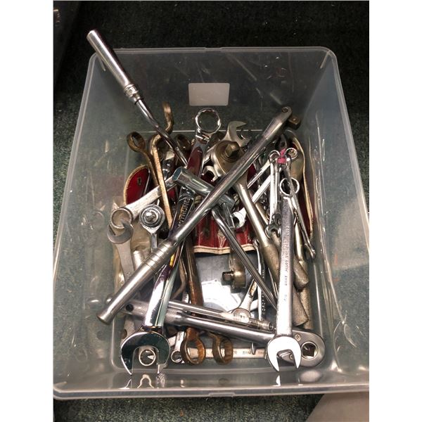 Box of assorted tools/ combination wrenches/ sockets, etc. - Gray/ Armstrong etc.