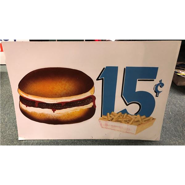 15 cent Hamburger & Fries metal advertisement sign (approx. 36in x 24in)