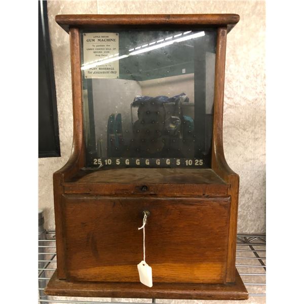 Little Dream Gum wooden penny drop trade stimulator machine circa. 1890's - 1920's (approx. 20in tal