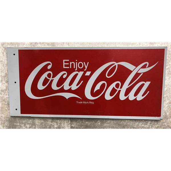 1980's/90's Enjoy Coca Cola metal advertisement sign (approx. 22in x 10in)