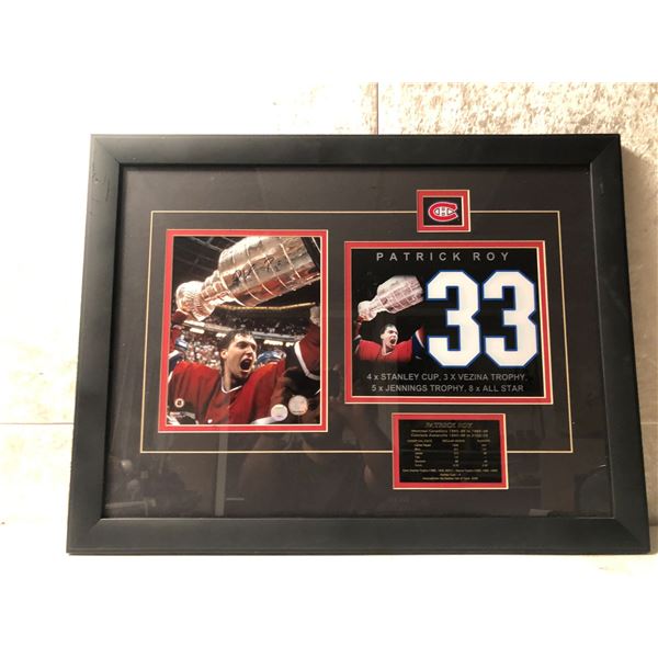 Framed Patrick Roy Montreal Canadians signed NHL collector's set - certificate on back 21.5in x 28in