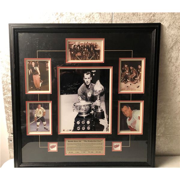 Framed Gordie Howe #9 "The Production Line" Detroit Red Wings NHL collector's piece signed w/ certif