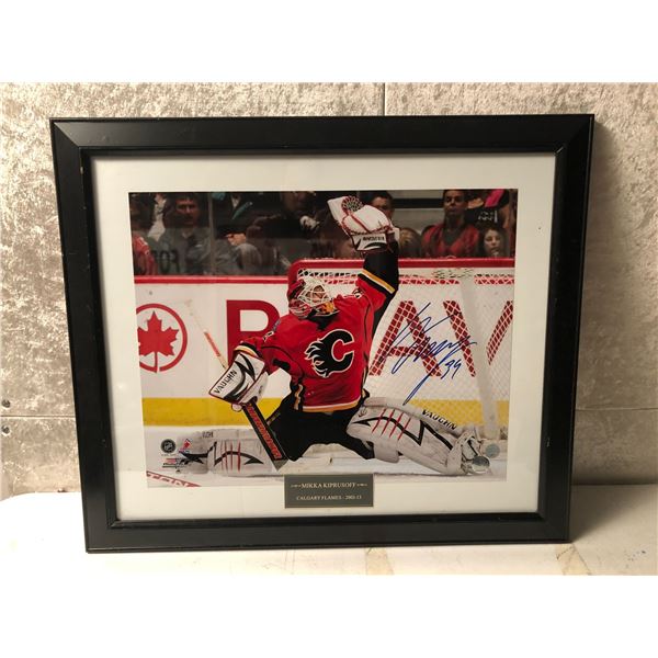 Framed Mikka Kiprusoff Calgary Flames 2003 - 13 signed NHL collector's pieces comes w/ COA 23.5in x 