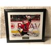 Image 1 : Framed Mikka Kiprusoff Calgary Flames 2003 - 13 signed NHL collector's pieces comes w/ COA 23.5in x 