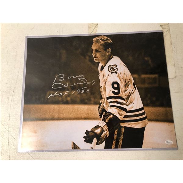 Signed Bobby Hull #9 1983 NHL collector's piece w/ certificate on back 16.5in x 20in