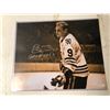 Image 1 : Signed Bobby Hull #9 1983 NHL collector's piece w/ certificate on back 16.5in x 20in