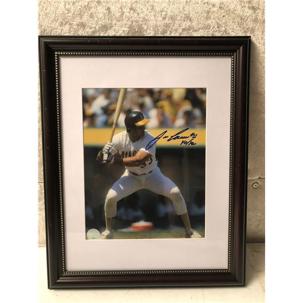 Framed Jose Canseco #33 Oakland Authentics signed collector's piece - certificate on back