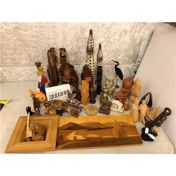 Large group of assorted carved wood collectibles & decorative pieces