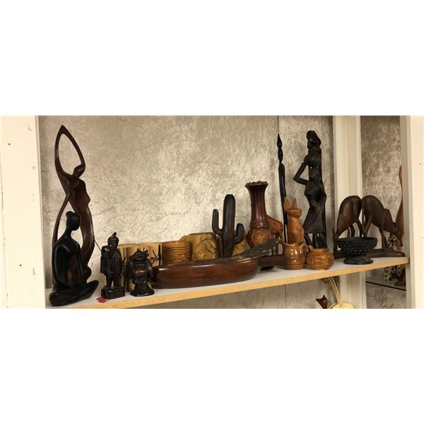 Large group of assorted carved wood collectibles & decorative pieces