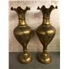 Image 2 : Two brass flower vases & crystal bowl on marble pedestal