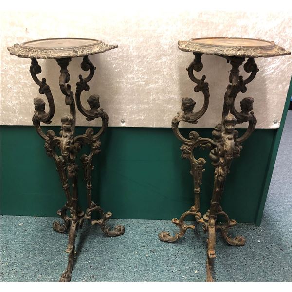 1870's - 1900's pair of Parisian cast iron Cherub tables, extremely rare and never found in Pairs