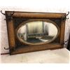 Image 1 : Antique oak mirrored back wall mount coat hanger 43in across x 29 1/2in wide