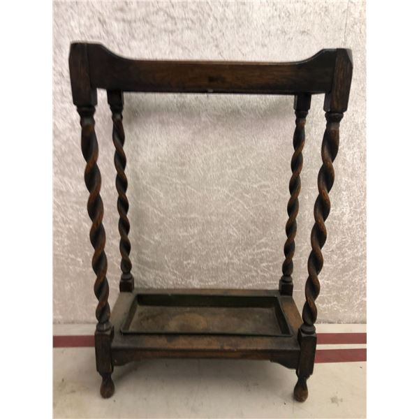 Antique oak barley twist umbrella stand