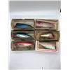 Image 1 : Group of 6 vintage Mac's Squid assorted salmon plugs w/ original boxes