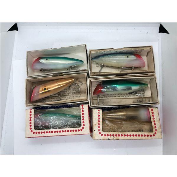 Group of 6 vintage Mac's Squid assorted salmon plugs w/ original boxes