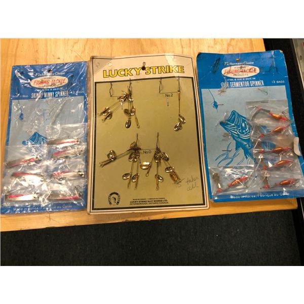 Group of 3 vintage tackle shop tackle sales displays w/ spinners - Fishermen's Choice & Lucky Strike
