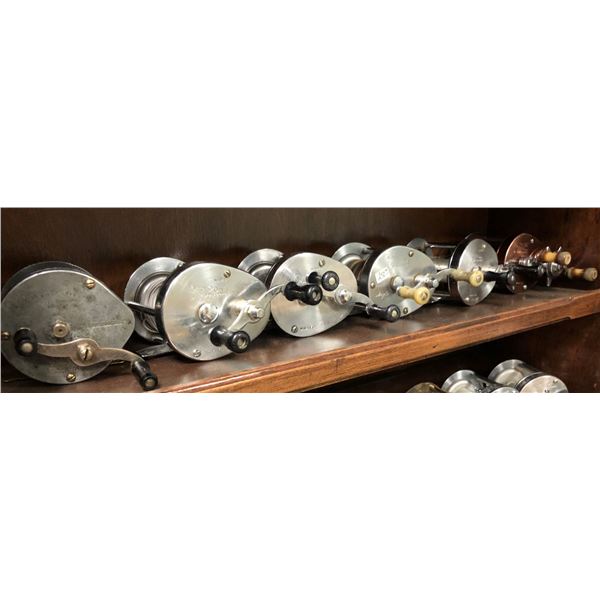 Group of 6 assorted vintage bait cast fishing reels