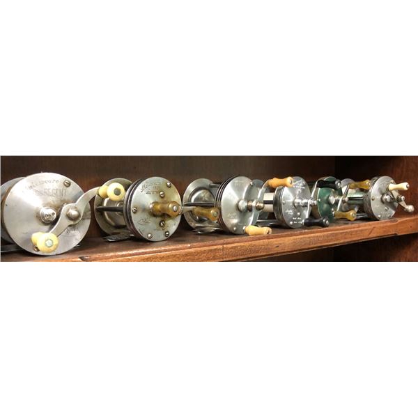 Group of 6 assorted vintage bait cast fishing reels