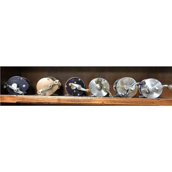 Group of 6 assorted vintage bait cast fishing reels