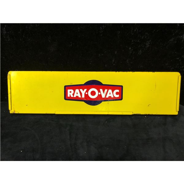 Vintage RAY-O-VAC metal advertisement sign approx. 24in x 6in