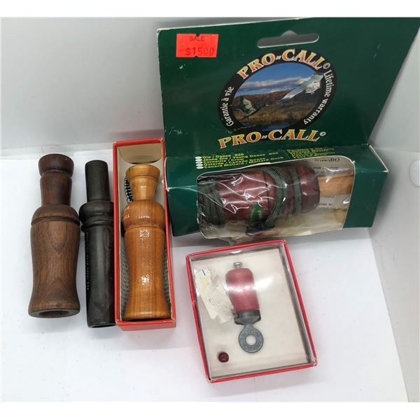 Group of 5 vintage game & bird calls