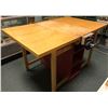 Image 1 : Maple top w/ painted red base work table w/ flip down sides & Woodworkers vice Made in England 58in