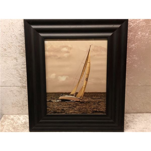 Framed signed sailboat photograph 25in x 29 3/4in