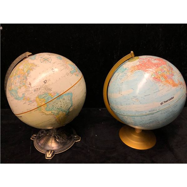 Two World Globes on metal stands