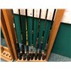 Image 1 : Group of 7 assorted bait casting rods - good usable rods (wooden stand not included)