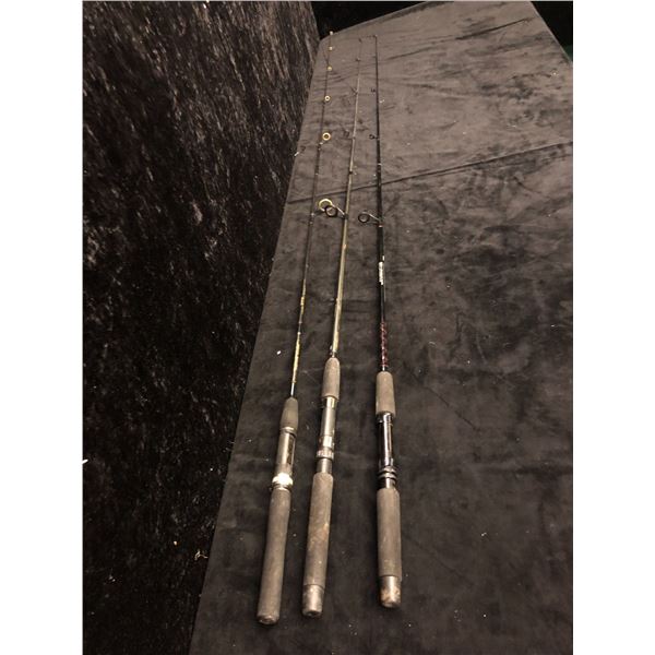 Group of 3 assorted spinning rods - good usable rods (wood stand not included)