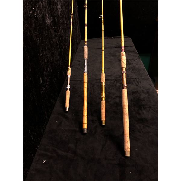 Group of 4 assorted fishing rods - good usable rods (stand not included)