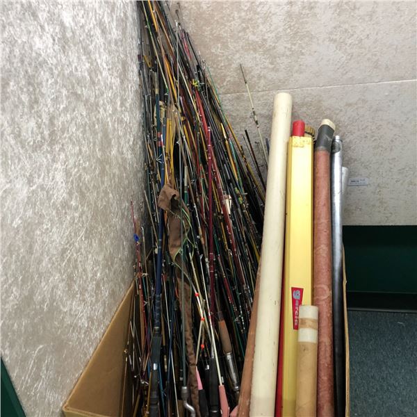 Large group of approx. 100 fishing rods - SOME USABLE, MOST FOR PARTS & REPAIRS ONLY