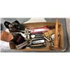 Image 1 : Box of vintage collectible items - pocket knives/ compasses/ small tins/ fish scales etc.