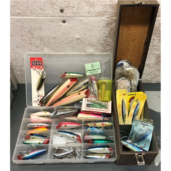 Two boxes of assorted salmon fishing lures - salmon plugs/ apex/ minnows etc.